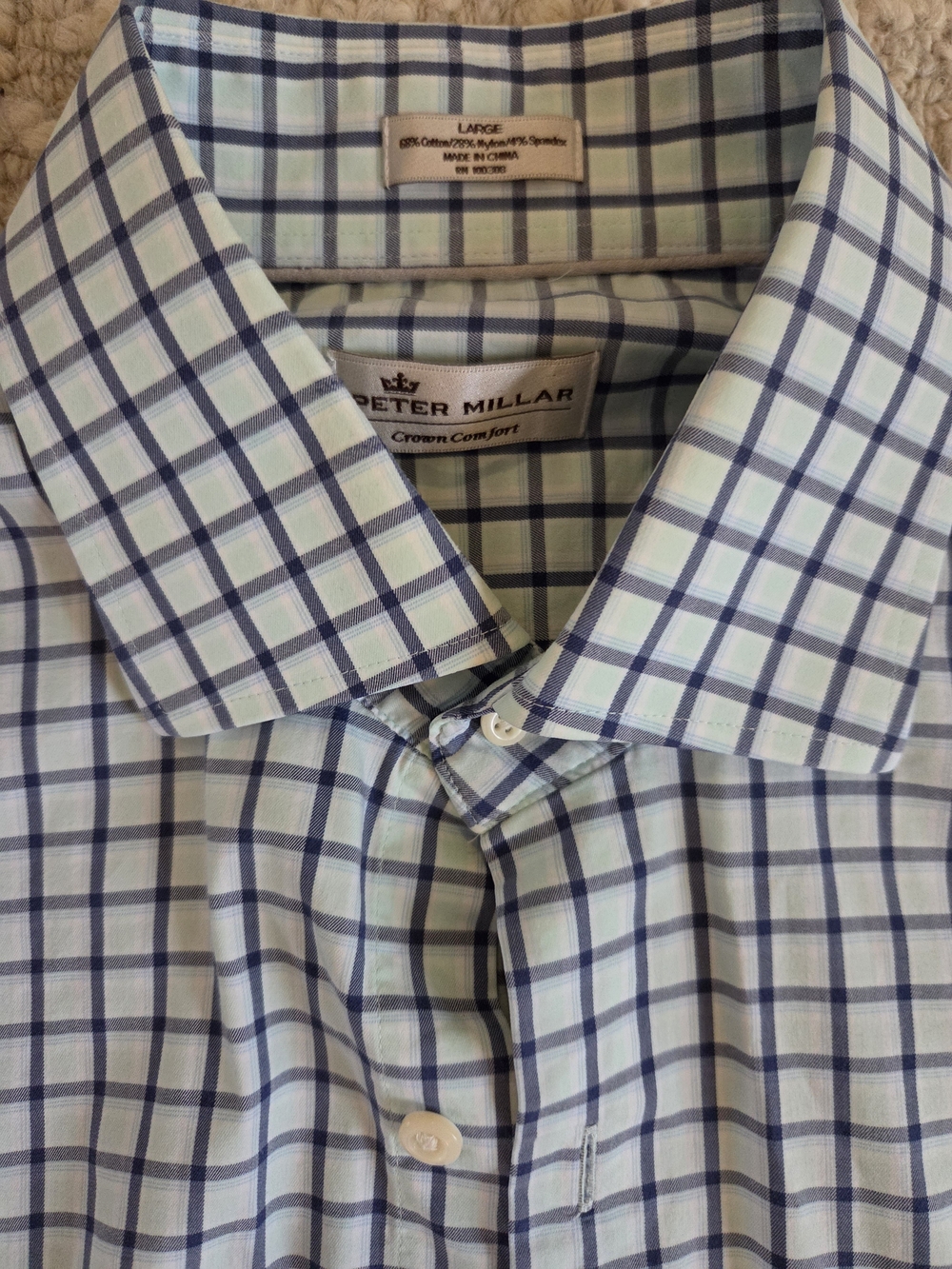 Peter Millar Summer Comfort Men's Blue & Navy Check Sport Shirt - Size L